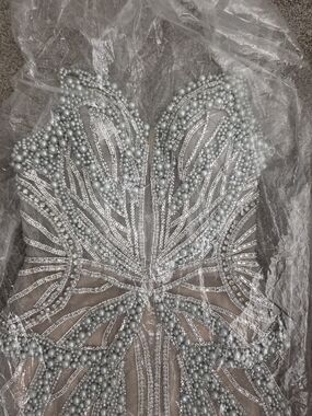Gorgeous Strapless Silver-Beaded Evening Dress